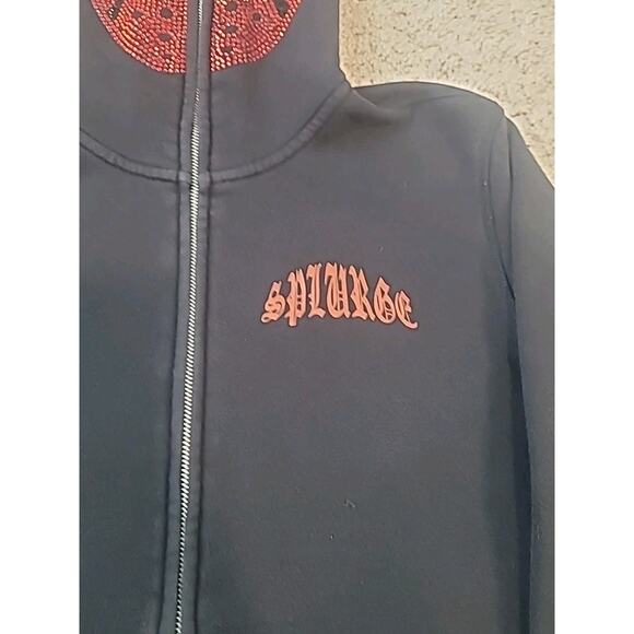 Splurge On X Black Hoodie – Red Rhinestone Hockey Mask – Rare Anime S EUC - Picture 4 of 10